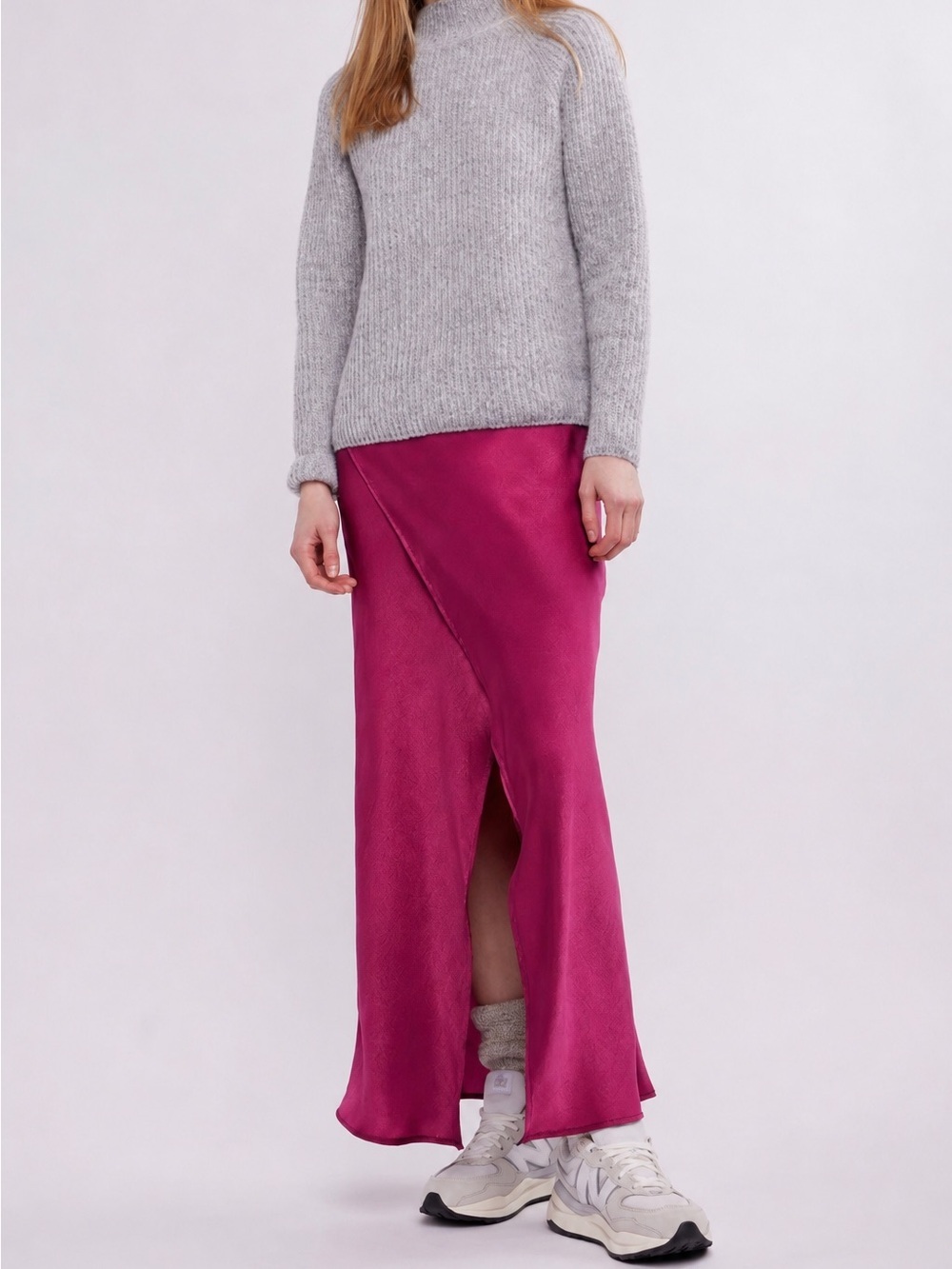 Self Contrast Alaia Overlap Satin Maxi Skirt Burgundy Wine Medium Made USA